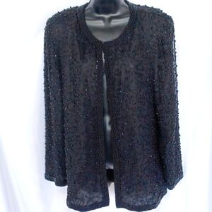 Vintage Cote d' Azur Silk Beaded Jacket, 24" pit to pit , 28" long, hook closure